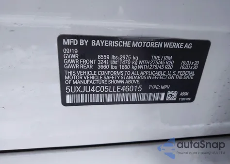 2020 BMW X5 M50I z USA, uszkodzony, nr VIN 5UXJU4C05LLE46015